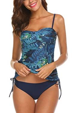 AYEEBOOY Frauen Plus Size Floral Halfter Tankini Set mit Boyshort zweiteiligen Badeanzug(BlauHS,L) von AYEEBOOY