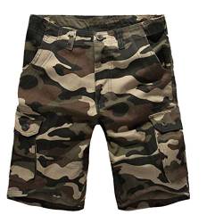 AYG Bermuda Shorts Herren Sommer Cargo Shorts Männer Camouflage Kurz Militär Hose(Gelb Camo, 31) von AYG