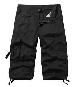 AYG Cargo 3/4 Hose Herren Bermuda Cargo Shorts Vintage Männer Capri Kurze Sommerhosen (Schwarz, 38) von AYG