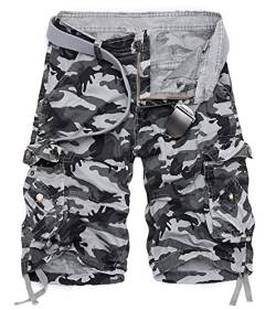 AYG Cargo Shorts Herren Sommer Kurze Hosen Camo Bermuda Short(Grau Camo, 36) von AYG