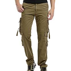 AYG Herren Cargo Hose Arbeit Hose Cargo Combat Baumwolle # 018 Gr. W34, Khaki#018 von AYG