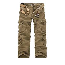 AYG Herren Cargo Hose Baumwolle Militär Hose Wandern Cargo Pants (Khaki Nr.25, W46/L33(46" Taille/33 Inseam)) von AYG