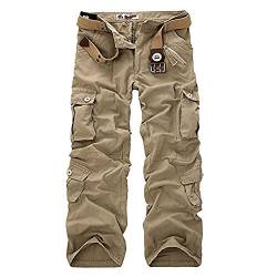 AYG Herren Cargo Hose Camouflage Freizeit Militär Hose(Light Khaki,34) von AYG