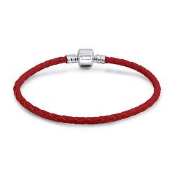 Bling Jewelry Roter, Geflochtener Charme Aus Echtem Leder, Passend Für Europäische Armreifen-Armbänder Für Frauen .925 Sterlingsilber Mit Dornschließe von AYLLU