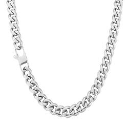 AYOUYA KRKC&CO 9mm Herren Halskette, Cuban Link Chain Silber Farbe Edelstahl Panzerkette, Hip-Hop Kubanische Kette, Nickelfrei Necklace für Männer Herren Länge 45-66cm(9mm-Edelstahl, 61) von AYOUYA