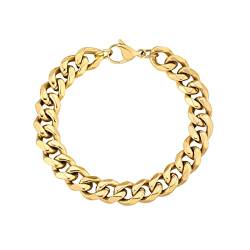 AYOUYA KRKC&CO Herren Armband, 18K Gold Vergoldet Edelstahl Cuban Armband 10mm, Nickelfrei Hip Hop Gliederarmband Panzerkette Armband für Männer Herren(10mm-18K Gold Vergoldet, 19.00) von AYOUYA