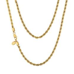 KRKC&CO 3mm/4mm/6mm Herren Halskette, Rope Chain 18K Gold Vergoldet/Silber Farbe Edelstahl Kordelkette, Hip-Hop Kette, Nickelfrei Necklace für Männer Herren Länge 45-66cm (4mm-Golden, 50.80) von AYOUYA