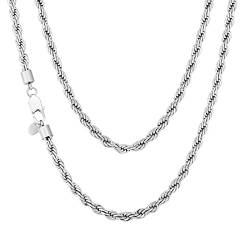 KRKC&CO 3mm/4mm/6mm Herren Halskette, Rope Chain 18K Gold Vergoldet/Silber Farbe Edelstahl Kordelkette, Hip-Hop Kette, Nickelfrei Necklace für Männer Herren Länge 45-66cm (6mm-Silbrig, 61.00) von AYOUYA