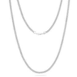 KRKC&CO 3mm Herren Halskette, Silber Farbe Edelstahl Panzerkette Cuban Link Chain, Nickel-frei Dünne Kette Silberkette für Männer Länge 45-61cm von AYOUYA