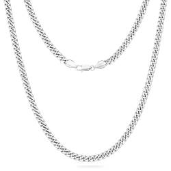KRKC&CO 5mm Herren Halskette, Silber Farbe Edelstahl Panzerkette Cuban Link Chain, Nickel-frei Dünne Kette Silberkette für Männer Länge 66cm von AYOUYA