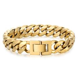 KRKC&CO 8/12mm Cuban Link Armband, Panzerkette Edelstahl Armband 18K Gold Vergoldet, Hip Hop Gliederarmband Nickelfrei für Männer Herren Damen Jungen(12mm-18K Gold, 19cm) von AYOUYA