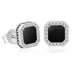 KRKC&CO Schwarze Ohrstecker, Echtes S925 Sterling Silber, Iced Out Ohrringe mit 5A Zirkonia, Hip Hop Black Earrings Modeschmuck für Herren Damen (Schwarzer Onyx-Quadrat) von AYOUYA