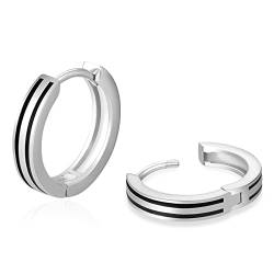 KRKC&CO Silber Hoop Ohrringe, Schwarz/Weißgold Vergoldet S925 Sterling Silber Kreolen, Nickel-frei 15mm Creolen für Herren Männer(Doppel-Linie-Silber) von AYOUYA