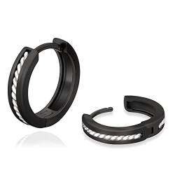 KRKC&CO Silber Hoop Ohrringe, Schwarz/Weißgold Vergoldet S925 Sterling Silber Kreolen, Nickel-frei 15mm Creolen für Herren Männer(Kordel-Schwarz&Silber) von AYOUYA