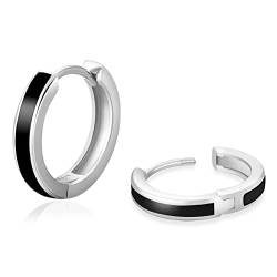 KRKC&CO Silber Hoop Ohrringe, Schwarz/Weißgold Vergoldet S925 Sterling Silber Kreolen, Nickel-frei 15mm Creolen für Herren Männer(Linie-Silber) von AYOUYA