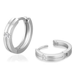 KRKC&CO Silber Hoop Ohrringe, Weißgold Vergoldet S925 Sterling Silber Kreolen, Nickel-frei 15mm Creolen für Herren Männer(Mit Stein-Silber) von AYOUYA