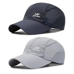 AYPOW 2 Pack Unisex Schnell Trocknend Baseball Cap, Modisches Lässig Atmungsaktiv Mesh Sportkappe Baseballkappe, Leichte Faltbare Outdoor Sportmütze Basecap Sonnenhut Baseballmütze für Herren Damen von AYPOW