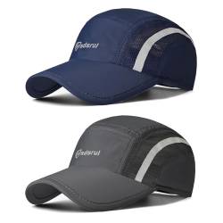 AYPOW 2 Pcs Unisex Schnell Trocknend Baseball Cap Baseballkappe, Modisches Leichte Faltbare Atmungsaktiv Outdoor Sportmütze Sportkappe, Reflektierende Verstellbar Basecap Sonnenhut für Herren Damen von AYPOW