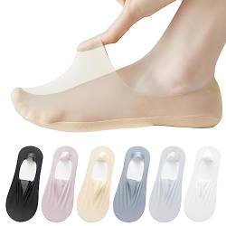 AYPOW 6Paar Damen Füßlinge Ultra Unsichtbare Socken, Ultraleichte Atmungsaktive Low Cut Liner & Schnitt Willkürlich Unsichtbare Socken mit Rutschfest Silikon, Ballerina Socken für Loafer Flache Schuhe von AYPOW