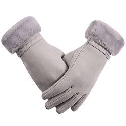 AYPOW Damen Dame Winter Warme Handschuhe, Thermofleece Futter Winddicht Handschuhe Im Freien, Touchscreen-Funktion, Winter Passform Tägliche Verwendung, grau, One size von AYPOW