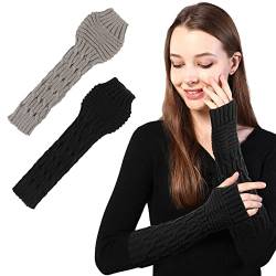 AYPOW Damen Fingerlose Handschuhe 2 Paar, Winter Gestrickte Handschuhe für Damen, Winter Halb Handschuhe Damen, Gestrickte Pulswärmer Strick Kurzer Fingerless Armstulpen Winter Halb Fingerhandschuhe von AYPOW