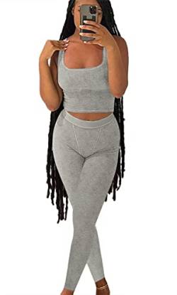 AYWA Damen Tank-Top-Leggings Modisches Set, Hellgrau, 32 von AYWA