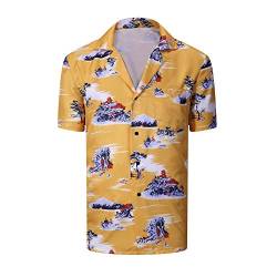 AYYOHON Cliff Booth T-Shirt Hawaiihemd Casual Kurzarm Top Tee, gelb, M von AYYOHON