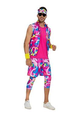 AYYOHON Herren 80er Jahre Workout Kostüm ärmellose Jacke T-Shirt Shorts Set mit Beinwärmer Armbänder Visier Halloween Ken Cosplay 3XL von AYYOHON