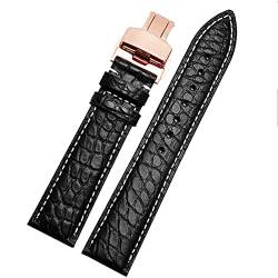 AZANU Crocodile -Leder -Uhrband für jedes Marken -Armband 12 13 14 15 mm Träger mit Klappverschluss (Color : Black white RG, Size : 15mm) von AZANU