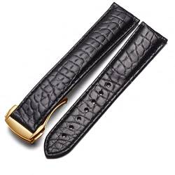 AZANU Crocodile Leder Uhrengurt Männer und Frauen Stil für Omega Seahorse Deville 18mm 19mm 20mm Original Uhrenband (Color : Black-gold, Size : 18mm) von AZANU