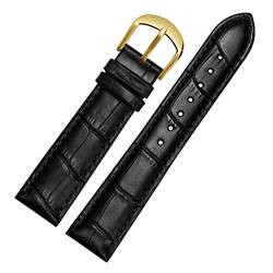 AZANU Für Brand Watch Bracelet Belt Woman Watchbänder echtes Leder -Armband -Band 10 12 14 16 18 20 22mm Multicolor -Uhren -Bänder (Color : Black gold, Size : 14mm) von AZANU