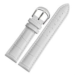 AZANU Für Brand Watch Bracelet Belt Woman Watchbänder echtes Leder -Armband -Band 10 12 14 16 18 20 22mm Multicolor -Uhren -Bänder (Color : White silver, Size : 20mm) von AZANU