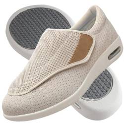 AZMAHT Diabetiker Hausschuhe Extra Breite Diabetiker Schuhe Arthritis Ödem geschwollene Füße Schuhe Pantoffeln Verstellbar rutschfeste Open Toe Slipper Herren Diabetiker Hausschuhe,Beige,39EU von AZMAHT