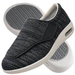 AZMAHT Diabetiker Hausschuhe Extra Breite Diabetiker Schuhe Arthritis Ödem geschwollene Füße Schuhe Pantoffeln Verstellbar rutschfeste Open Toe Slipper Herren Diabetiker Hausschuhe,Black Gray,43.5EU von AZMAHT