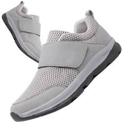 AZMAHT Diabetiker Schuhe Herren Casual Sportschuhe Slip-On-Schuhe freihändig Weit Gesundheit Sneaker mit Klettverschluss Breit Halbschuhe für Geschwollene Füße,Grau,38/240mm von AZMAHT