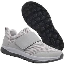 AZMAHT Diabetiker Schuhe Herren Casual Sportschuhe Slip-On-Schuhe freihändig Weit Gesundheit Sneaker mit Klettverschluss Breit Halbschuhe für Geschwollene Füße,Grau,46/280mm von AZMAHT