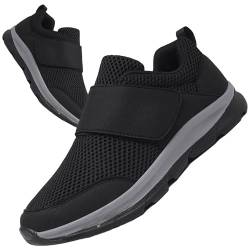 AZMAHT Diabetiker Schuhe Herren Casual Sportschuhe Slip-On-Schuhe freihändig Weit Gesundheit Sneaker mit Klettverschluss Breit Halbschuhe für Geschwollene Füße,Schwarz,41/255mm von AZMAHT