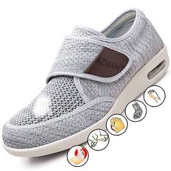 AZMAHT Diabetiker Schuhe Herren Orthopädische Hausschuhe Herren Extra Weit Freizeitschuhe Verbandsschuhe Hallux Orthopädische Schuhe Herren mit Klettverschluss Breiter Orthopädische,Light Grey,46EU von AZMAHT