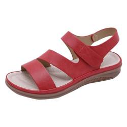 AZMAHT Sandalen damen sommer orthopädische schuhe damen sommerschuhe damen bequem plateau sandalen damen Damen-Sandalen mit Klettverschluss Weichen Sohlen Sommerschuhe,Rot,38/240mm von AZMAHT