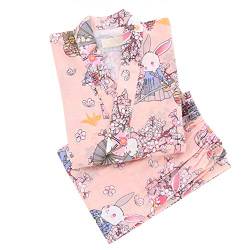 Schlafanzug Zweiteilig Hausanzug Damen Morgenmantel Japanisch Nachtwäsche Wellen Muster Kimono Pyjama V Ausschnitt Schlafmantel Set Saunamantel Baumwolle Hose Bademantel Herren Nightwear Hotel Hause von AZMANI