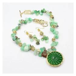 AZOOB Echte grüne Chrysopras-Quarz-Perlen-Halskette, grüne Jade-Anhänger-Ohrringe-Sets for Frauen, einfache Geschenke ERTEYIN (Color : Sets) von AZOOB