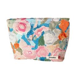 AZURAOKEY Make-up-Tasche mit Blumenmuster for Frauen mit Reißverschluss, ästhetische Make-up-Tasche mit Blumenmuster, tragbar, niedliche Make-up-Tasche for Geldbörse, Hautpflege-Tasche, von AZURAOKEY