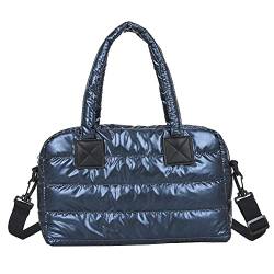 AZURAOKEY Puffer Tote Bag for Damen, Gesteppte Baumwolle Gepolsterte Designer Handtasche, Winter Daunen Gepolsterte Umhängetasche, Blau von AZURAOKEY