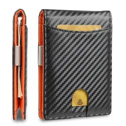 AZZS Schlanke Bifold Geldbörse mit Geldklammer,RFID-blockierend, mehrere Kreditkartenfächer,Schlankes und vielseitiges Design,Echtes Leder,ideal für Bargeld und Karten, Carbon Fiber, Minimalistisch von AZZS