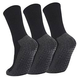 AZZSEE 3Paar Starke Verstärkung, dicker Bodenflor!Fußballsocken,anti-rutsch Athleticsocke Rutschfeste sport Socken für fußball Basketball Wandern Trekking Laufen herren damen Schwarz(size36-43) von AZZSEE