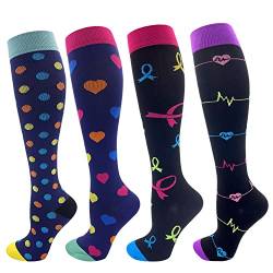 AZZSEE 4 Paar Stützstrümpfe für,Kompressionsstrümpfe,Kompressionssocken/Compression Socks/Strümpfe Kompression/Laufsocken,für Damen Herren, Sport,Flug, Reisen,4 Paar-multi-A1,L-XL von AZZSEE