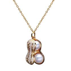 AaaozKjie Kette Damen Schlüsselbein-Perlenkette aus Süßwasser, Erdnuss, diamantbesetzte Anhänger, Halsketten und Anhänger Festival Zubehör (Gold, One Size) von AaaozKjie