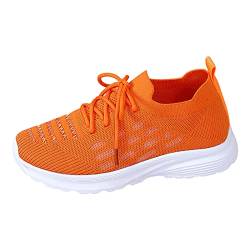 AaaozKjie Schwarze Sneaker Damen Damen Sportschuhe Flacher Boden Leichte Fliege Gewebtes Mesh Atmungsaktiv Gestickte Streifen Schnüren Bequem Weiße Sneaker Damen (Orange, 38) von AaaozKjie