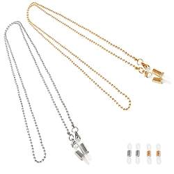 Aabellay 2 Stück Brillenkette Sonnenbrillen Brillen Kette Lesebrillen Brillenbänder Hals Schnur Gläser Band Brille Cords für Damen Geschenk mit Silikon Antirutsch Ringe –GA006 Gold und Silber von Aabellay