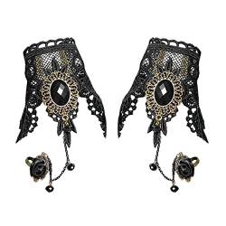 Aabellay Damen Fingerlose Spitzen Handschuhe Gothic Victorian Armbänder Retro Spitze Steampunk Gear Armkette Steampunk Armbänder Set Vintage Opern Handschuhe Halloween Braut Zubehör 1 Paar - S180 von Aabellay